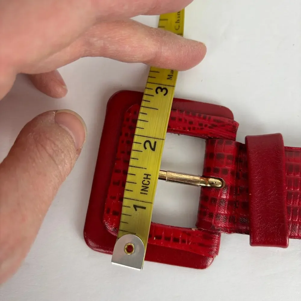 Vintage Liz Claiborne Red Leather Belt Large Snake Reptile 80s 90s